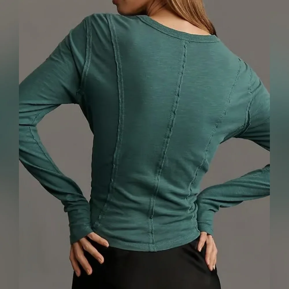 Pilcro Anthropologie Cotton Seamed Top, Turquoise, XXS/XS - Picture 3 of 10